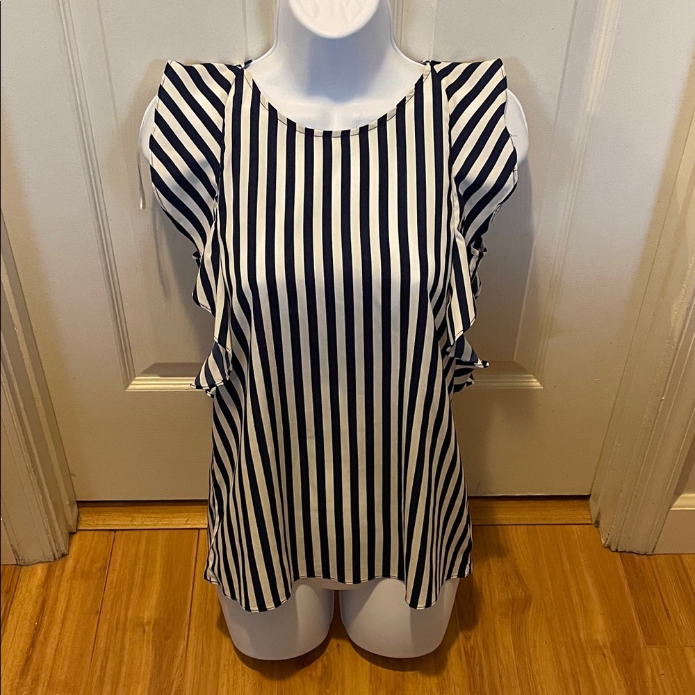 Juicy Couture Navy Blue and White Striped Blouse